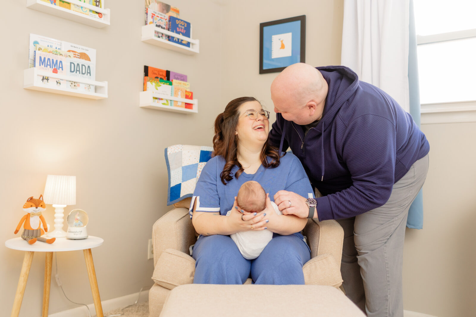 In-home photoshoot in the baby's nursery.