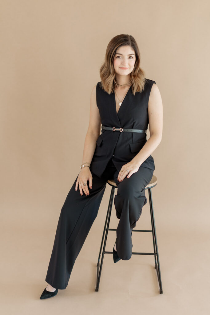 woman smiling during studio headshot session in West Little Rock with Allison Maxwell Photography